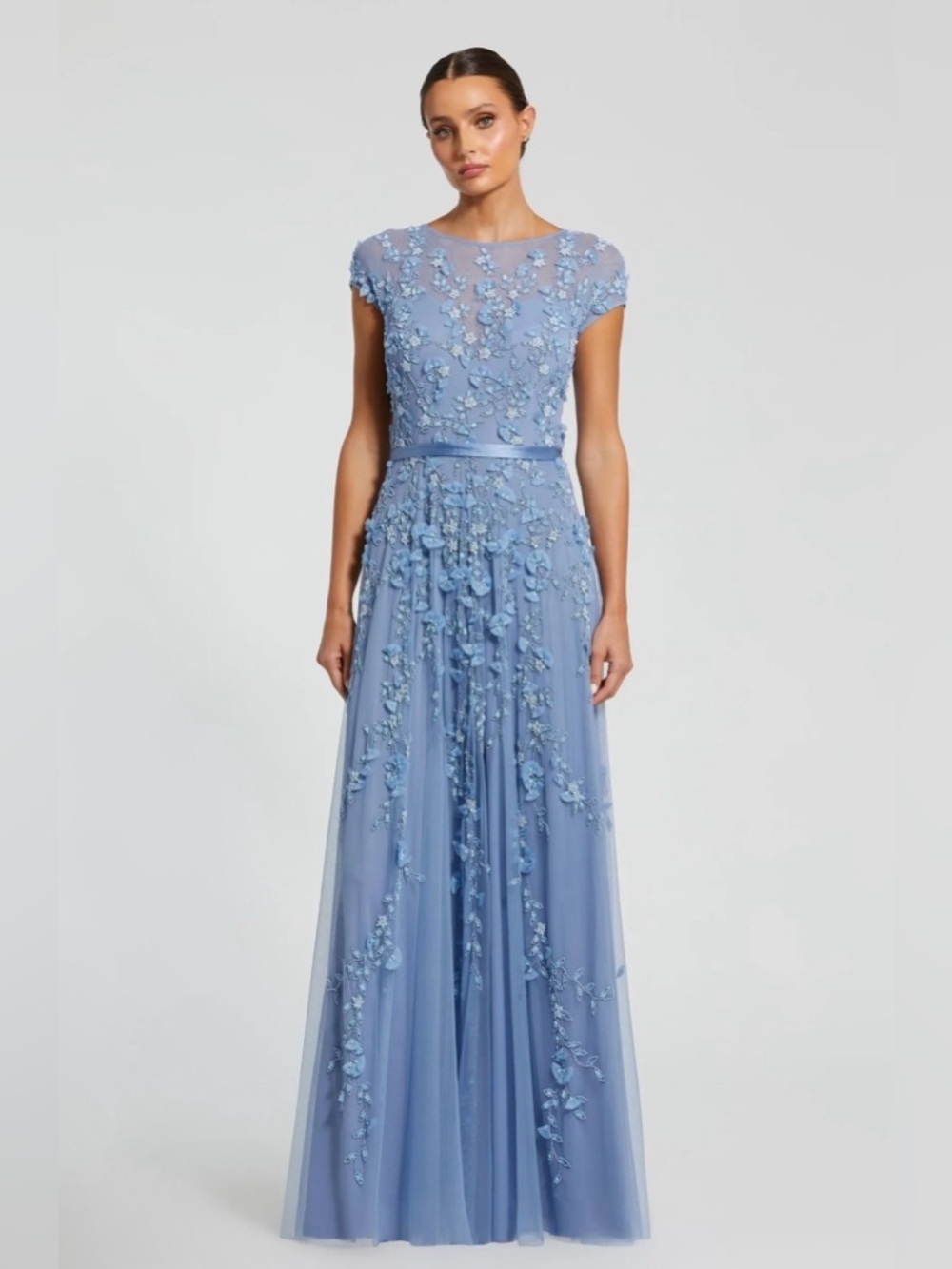 Mac Duggal Blue Floral Embellished Cap Sleeve Gown Style #14521 NWT Size 16
